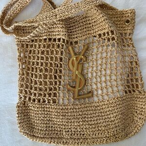 Yves Saint Laurent Tan Crochet Tote Bag